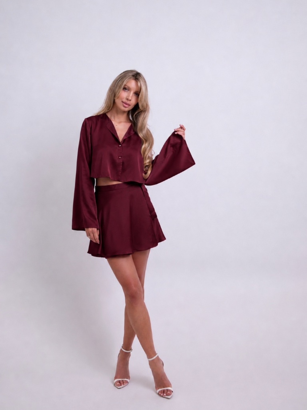 Silk Crop Shirt and Mini Skirt Set